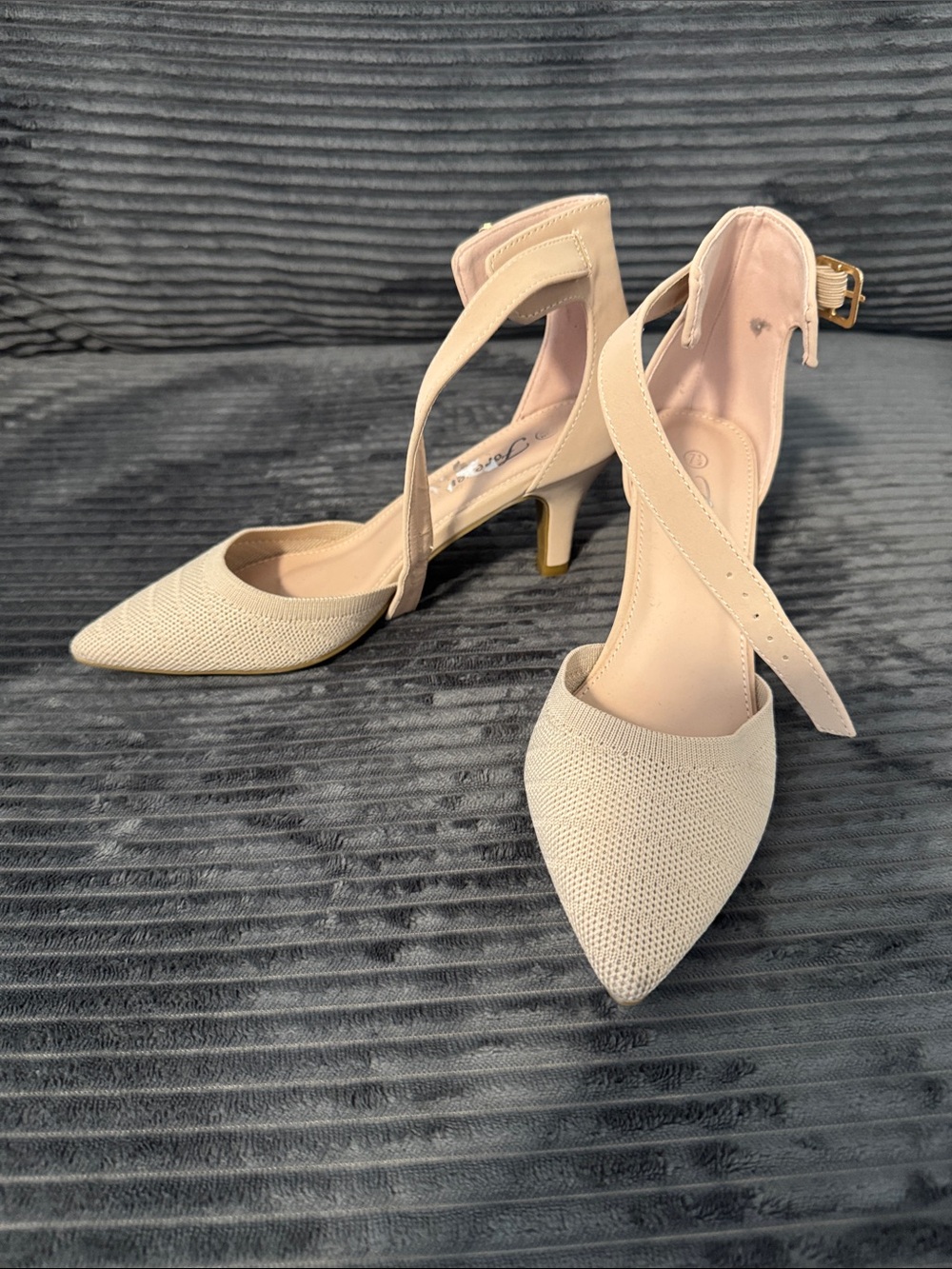 Forever 21 Nude Pointed-Toe Ankle-Strap Pumps